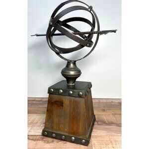 Rustic Metal & Wood Armillary Sphere Decor
